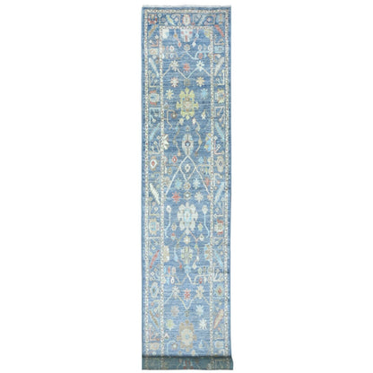 2'8"X16'4" Blue Afghan Hand Knotted Angora Oushak Xl Runner Rug