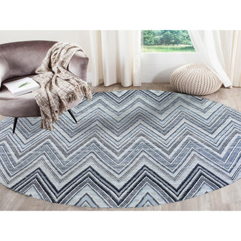 9'X9' Gray Chevron Design Textured Wool And Silk Hand Knotted Round Rug