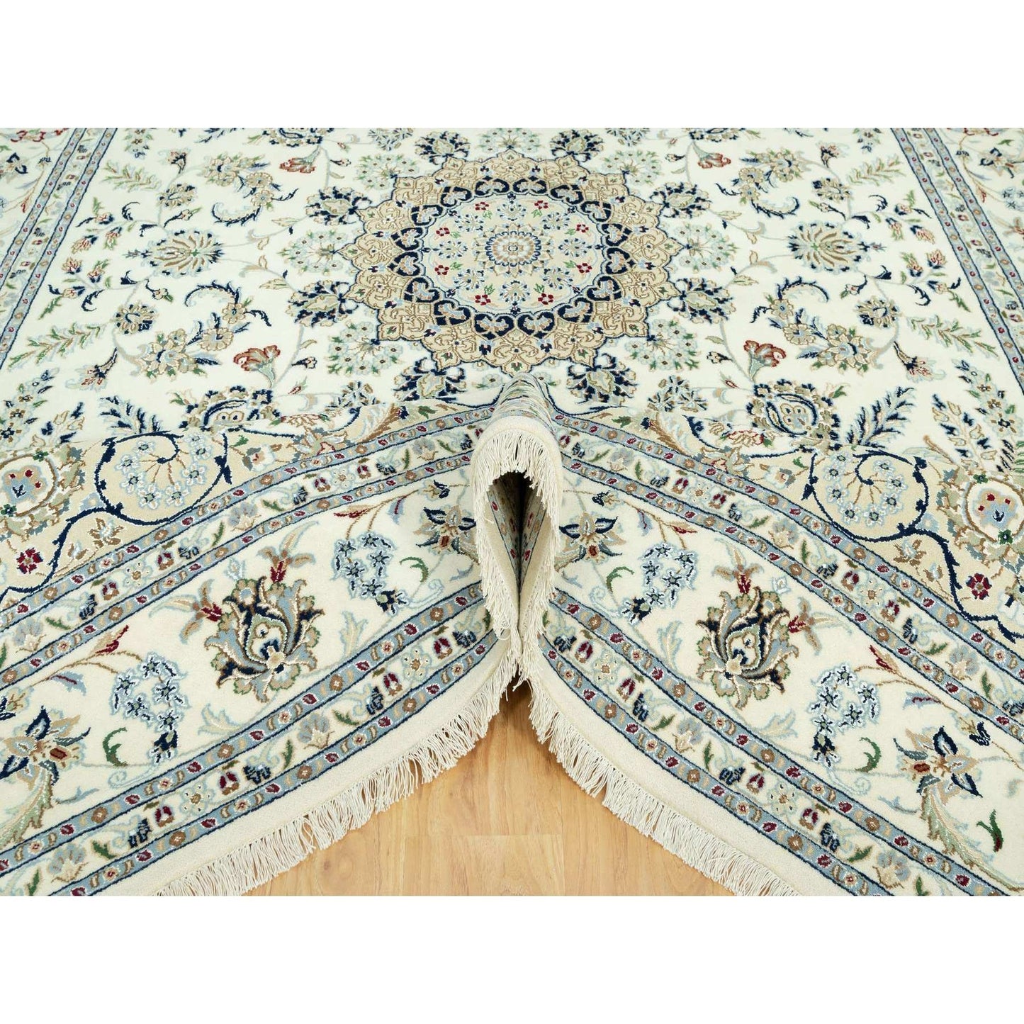 8'10"X12'3" Huron White Hand Knotted Nain Vibrant Wool Oriental Rug