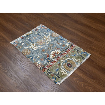 2'X3' Jubilee Gray Hand Knotted Heris Design Wool Oriental Mat Rug