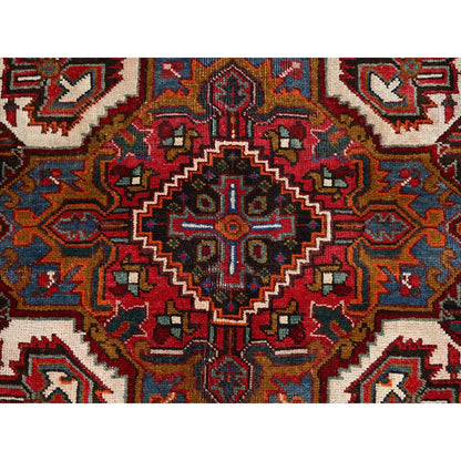 6'9"X9'4" Red Zoroastrian Heris Wool Good Condition Hand Knotted Rug