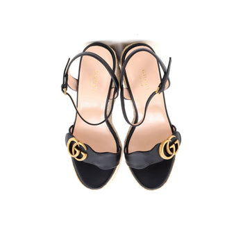 Gucci Women'S Gg Marmont Wedge Espadrille Sandals Leather