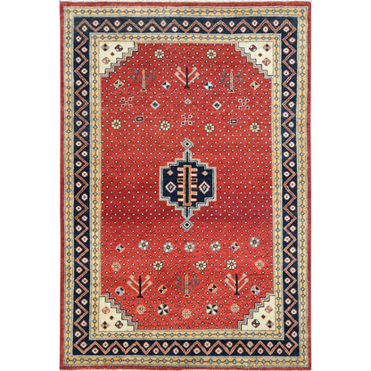 4'X5'9" Imperial Red Special Kazak Wool Hand Knotted Oriental Rug