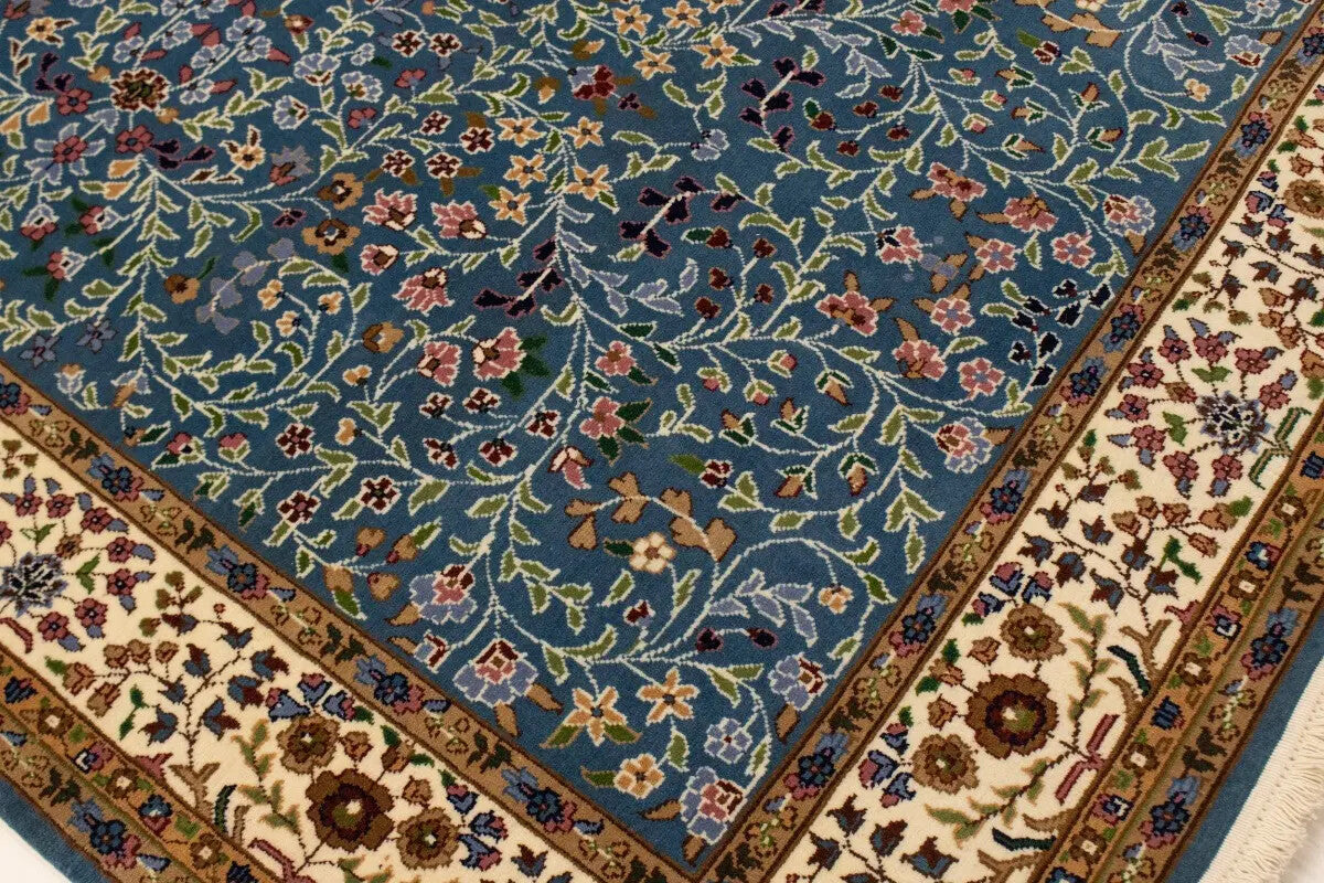 6X8 ft Hand-Knotted Teal Blue Kirman Oriental Rug