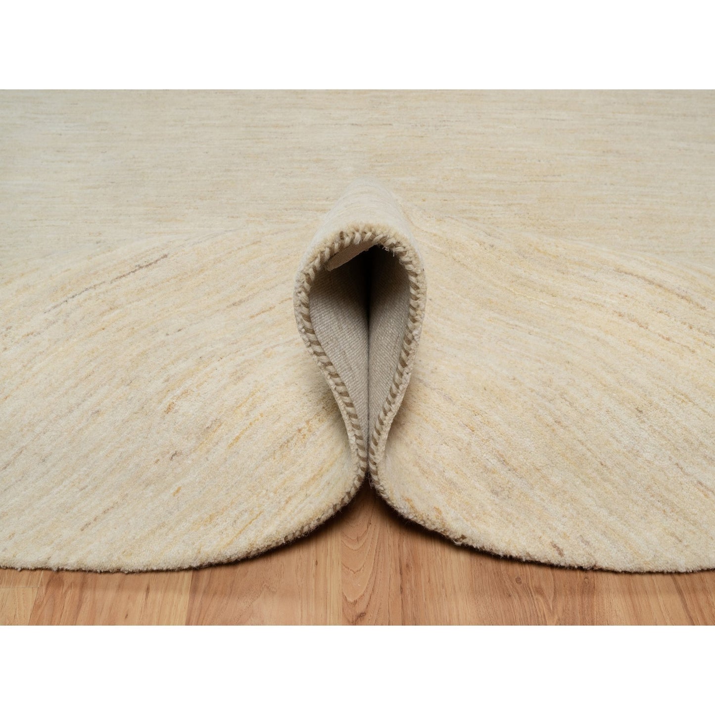 7'9"X7'9" Bone White Pure Wool Modern Plain Design Hand Knotted Round Rug