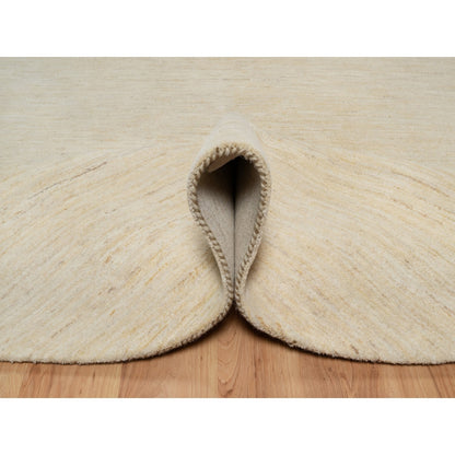 7'9"X7'9" Bone White Pure Wool Modern Plain Design Hand Knotted Round Rug