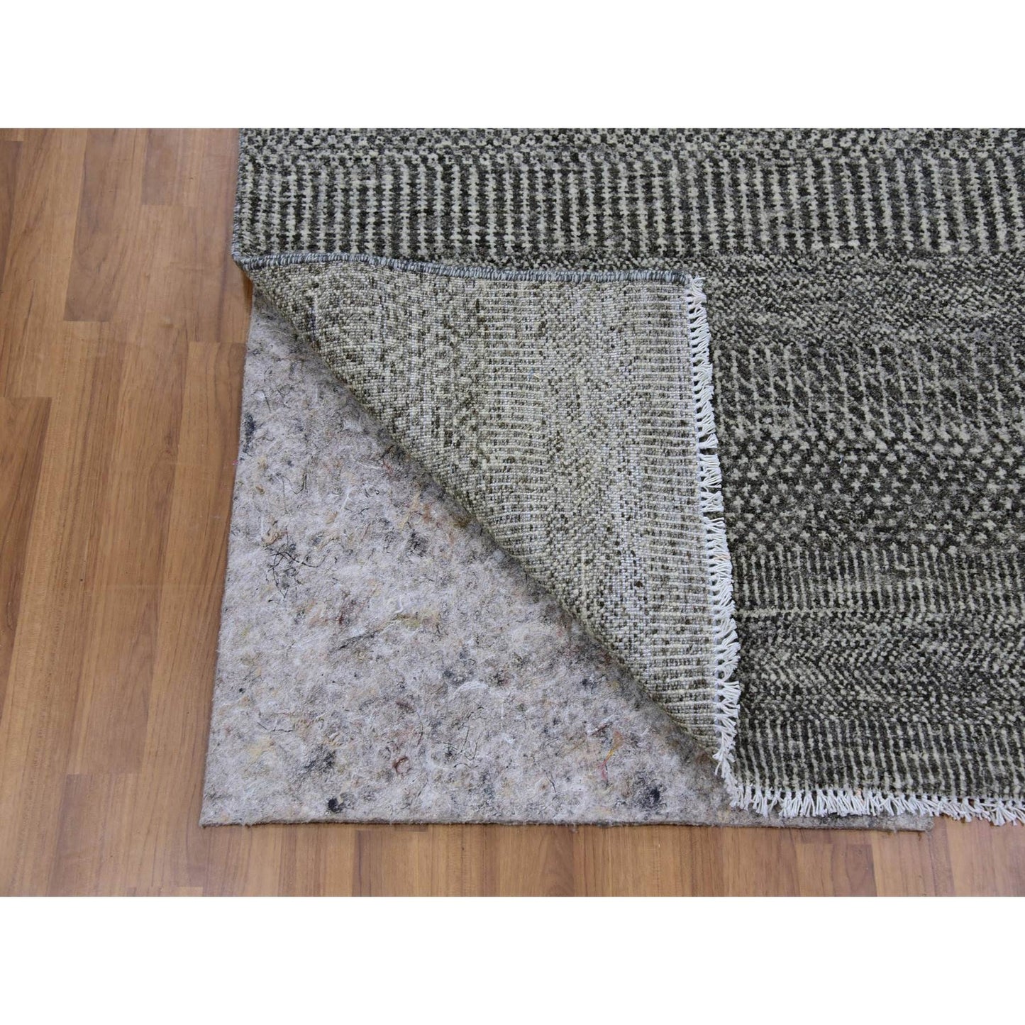 3'1"X5' Pebble Gray Undyed 100% Wool Modern Grass Design Hand Knotted Rug