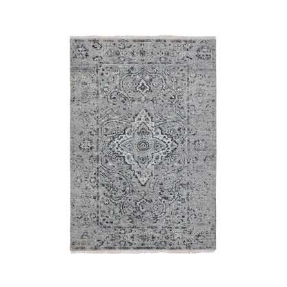 3'1"X5'1" Gray Farsian Silk With Textured Wool Hand Knotted Oriental Rug