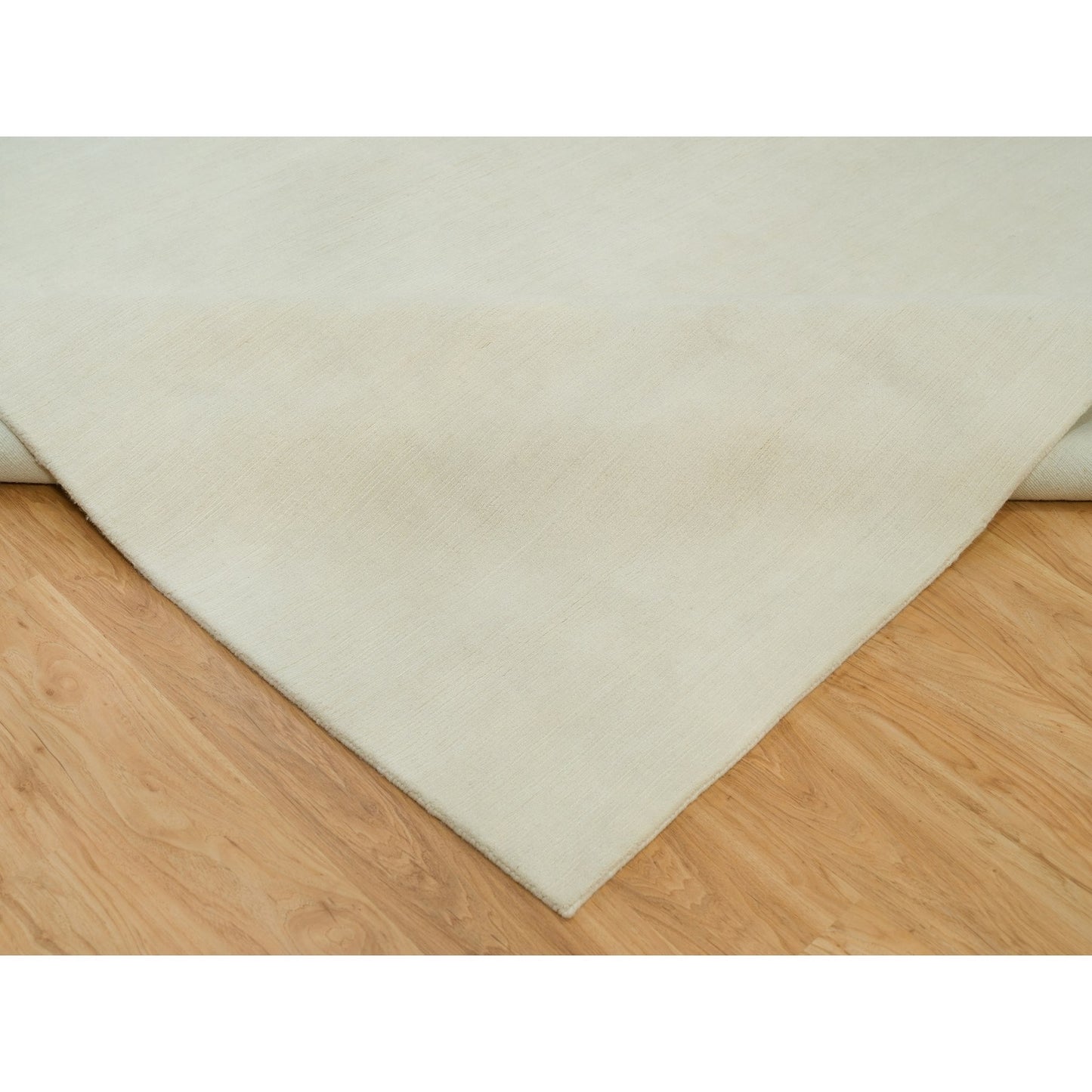 9'X12' Comfort Ivory Modern Loom Knotted Wool And Silk Plain Oriental Rug
