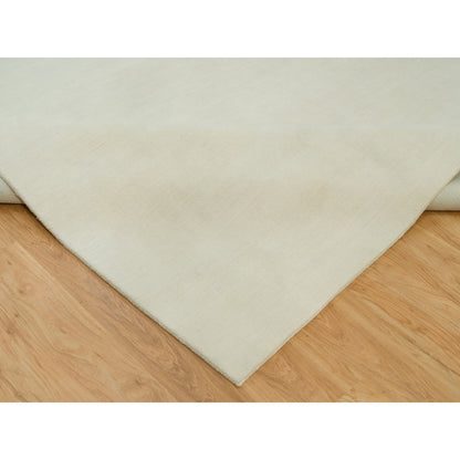 9'X12' Comfort Ivory Modern Loom Knotted Wool And Silk Plain Oriental Rug
