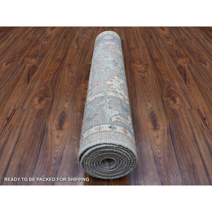 3'2"X10' Angora Oushak Hand Knotted Gray Soft Organic Wool Runner Rug