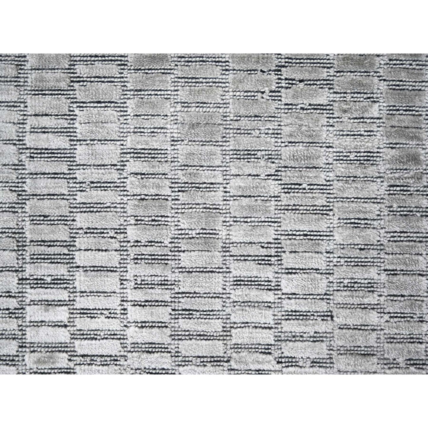 10'X14'4" Gray And Black Hand Loomed Modern Design Wool And Silk Rug