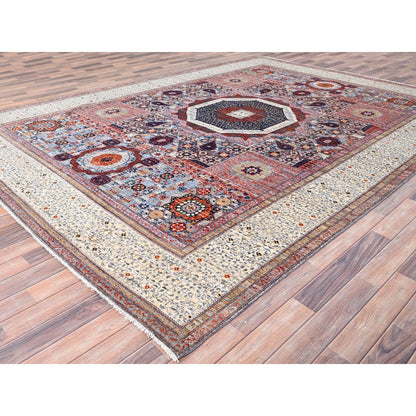 8'10"X12' Red Natural Wool Mamluk Design Hand Knotted Oriental Rug