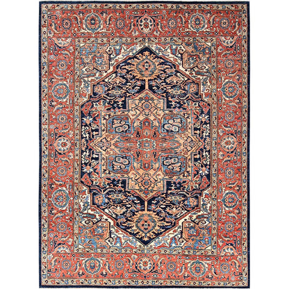 9'X12'1" Yale Blue Seeripe Heris Hand Knotted High Mountain Soft Wool Rug