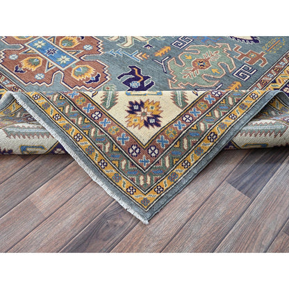 8'X10' Misty Gray Kazak With Medallions Design Hand Knotted Soft Wool Rug