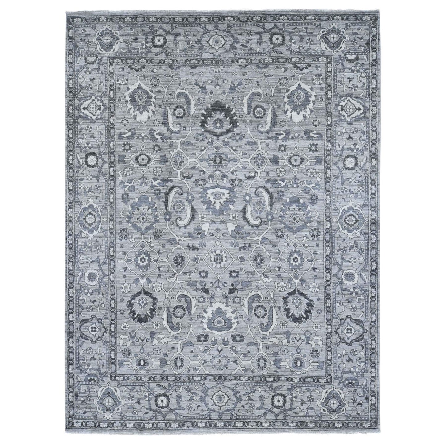 Rug 9'1"x12'3" Gray Peshawar Sultanabad All Over Design Hand Knotted Wool