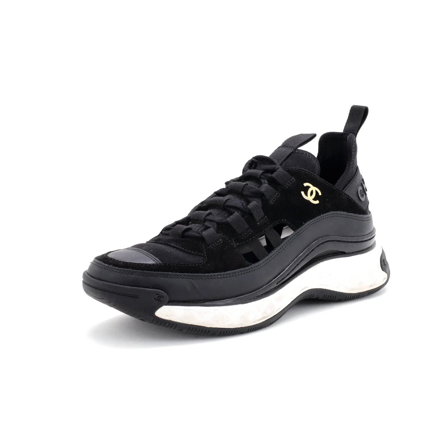 Chanel Women'S Cc Cap Toe Logo Sneakers Suede And Mixed Fibers