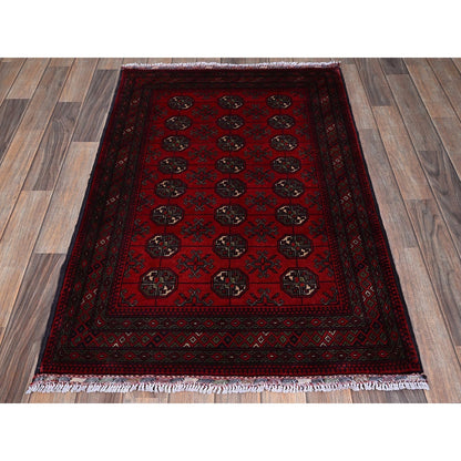2'9"X4'4" Red Princess Bokara Geometric Design Wool Hand Knotted Sample Rug