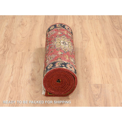 2'9"X12' Red Hand Knotted Karjihooz Design Pure Wool Runner Rug