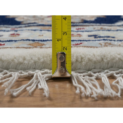 7'9"X7'9" Ivory Wool And Silk Nain Flower Design Hand Knotted Round Rug