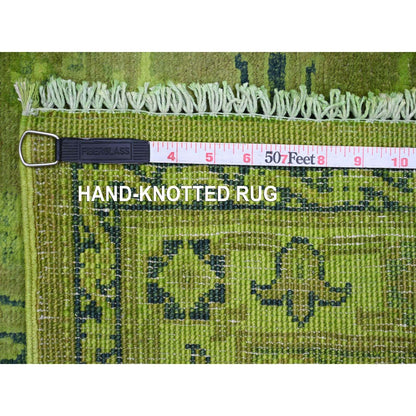 2'8"X18'10" Green Overdyed Kazak Geometric Hand Knotted Wool Runner Rug