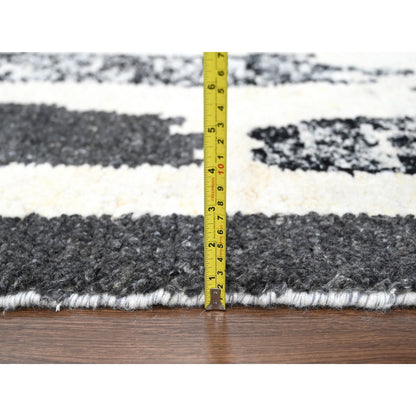 10'2"X13'7" Ivory & Black Wool Modern Design Hand Knotted Oriental Rug