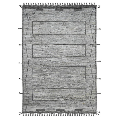 6'2"X9' Gray Moroccan Weave Compartment Design Hand Knotted Soft Wool Rug