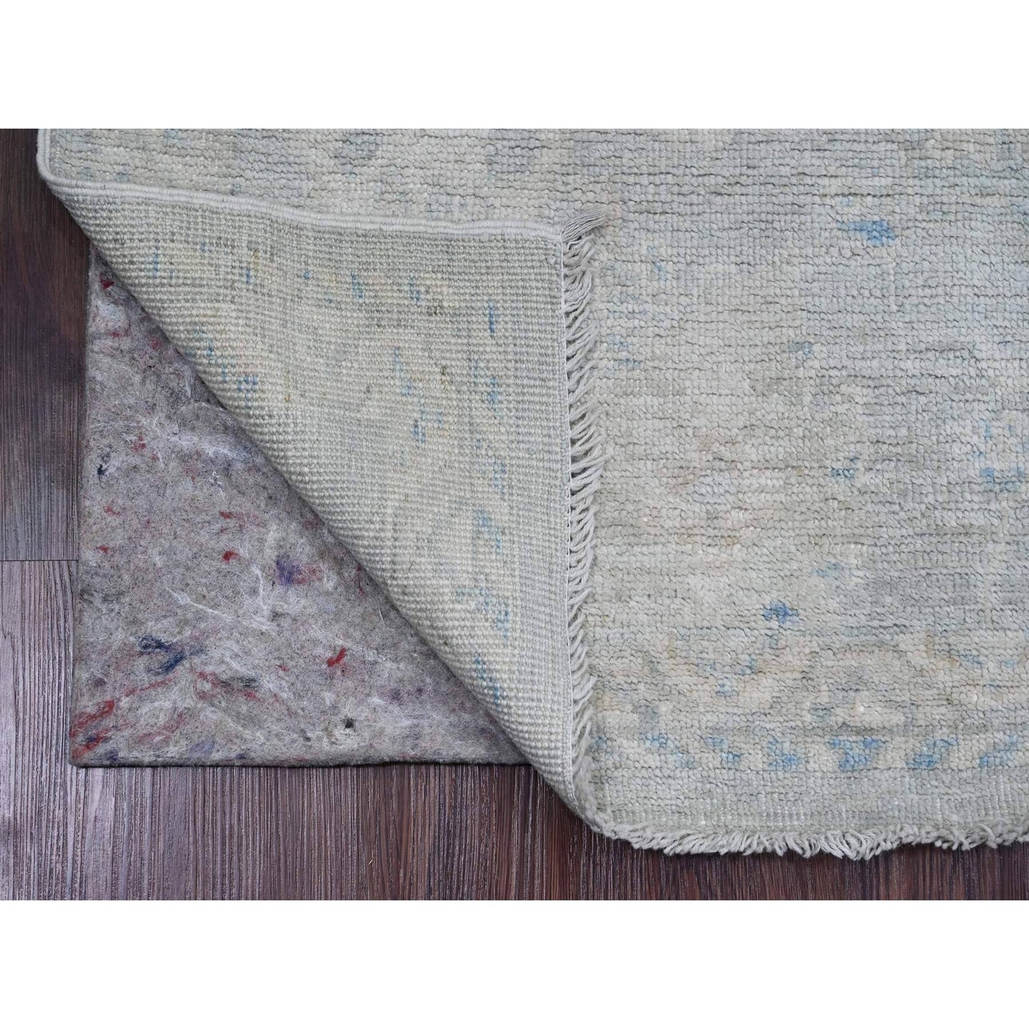 2'8"X9'8" Gray Hand Knotted Angora Oushak Leaf Design All Wool Runner Rug
