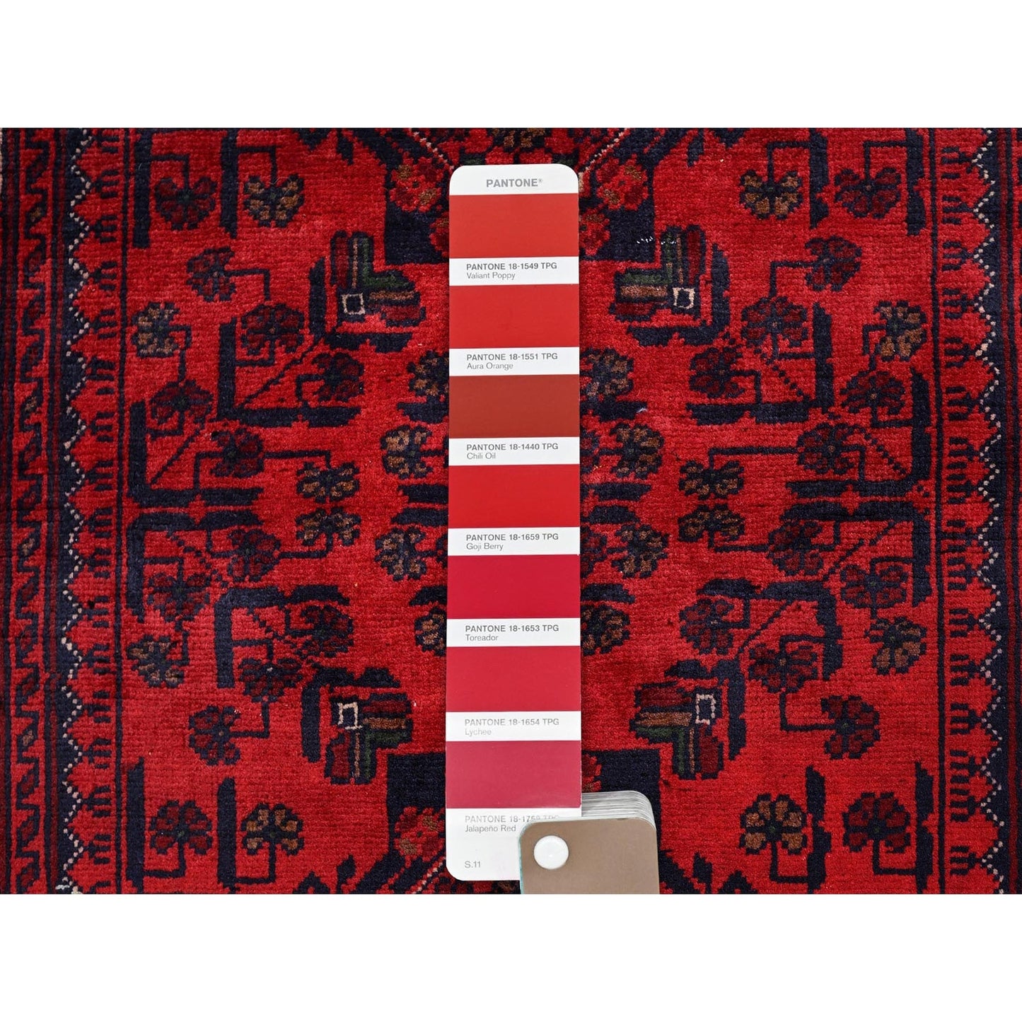 2'9"X3'10" Red Afghan Khamyab Tribal Design Hand Knotted Wool Sample Rug