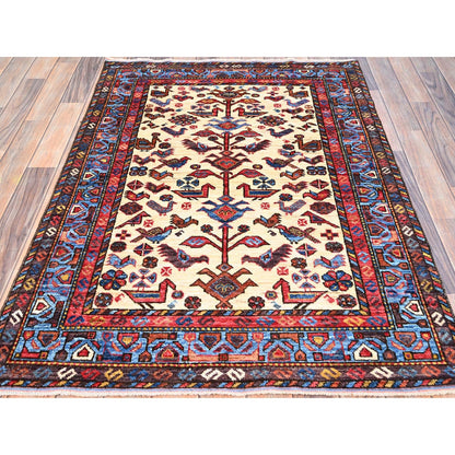 3'6"X4'10" Ivory Turkish Knot Denser Weave Hand Knotted Shiny Wool Rug