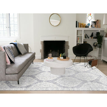 9'X12' Ivory Hand Knotted Pure Cotton Mughal Empire Flower Design Rug