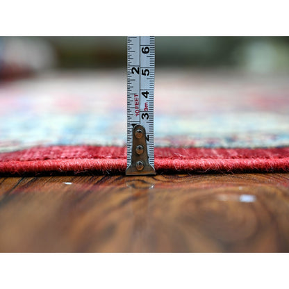 6'9"X9'9" Red Wool Afghan Super Kazak Geometric Elements Hand Knotted Rug