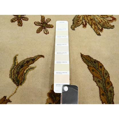 4'x6' Parchment White Botanical Design Wool and Silk Hand Knotted Rug