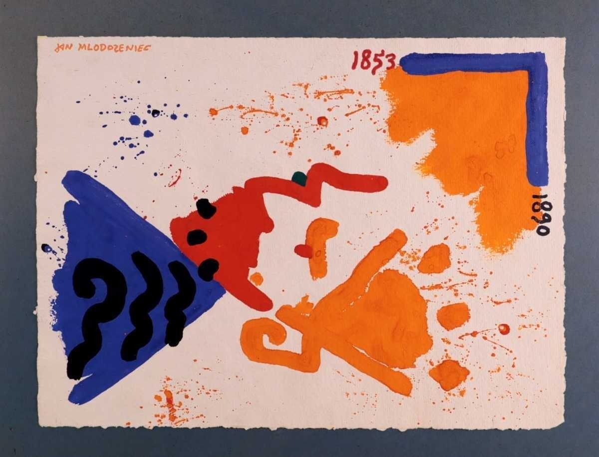 Jan Modoeniec Watercolor "Untitled" Polish Graphic Designer Art Signed Framed