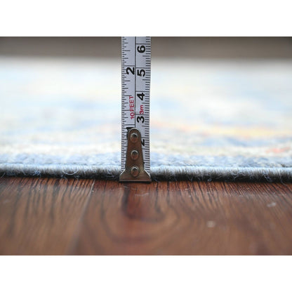 2'9"X9'9" Blue Hand Knotted Angora Oushak Leaf Design All Wool Runner Rug