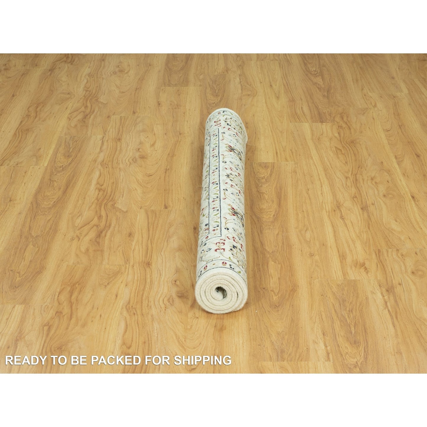 4'X4' Weathered White All Over Flower Design Hand Knotted Wool Square Rug