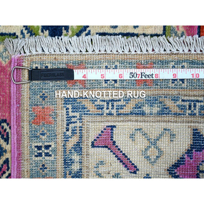 5'X6'9" Thulian Pink Colorful And Vibrant Fusion Kazak Oriental Rug