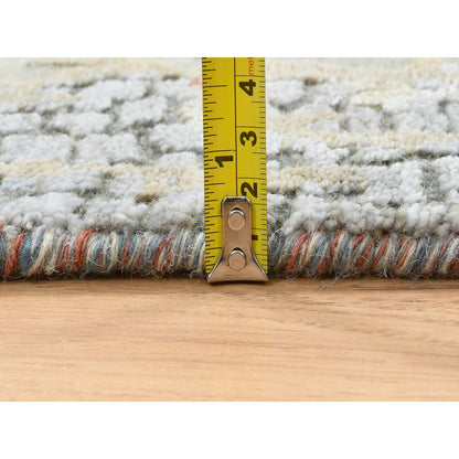 2'6"X17'8" Cream Hand Knotted Abstract Design Wool And Silk Xl Runner Rug