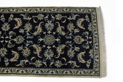 Vintage Oriental Runner Rug Allover Floral Navy