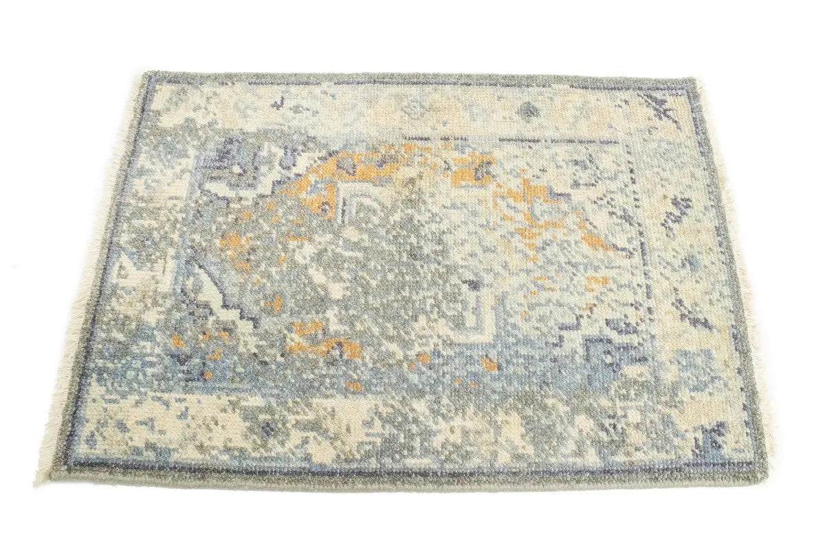 Hand-knotted muted distressed heriz wool rug transitional oriental carpet