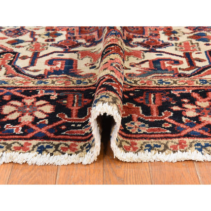 8'X11'3" Crimson Red Antique Zoroastrian Heris Pure Wool Hand Knotted Rug