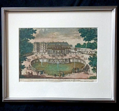 Pierre Aveline 1687 Hand-Colored Engraving Chteau De St. Cloud France Antique