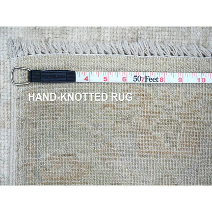 2'10"X11'5" White Angora Oushak Leaf Pattern Hand Knotted Wool Runner Rug