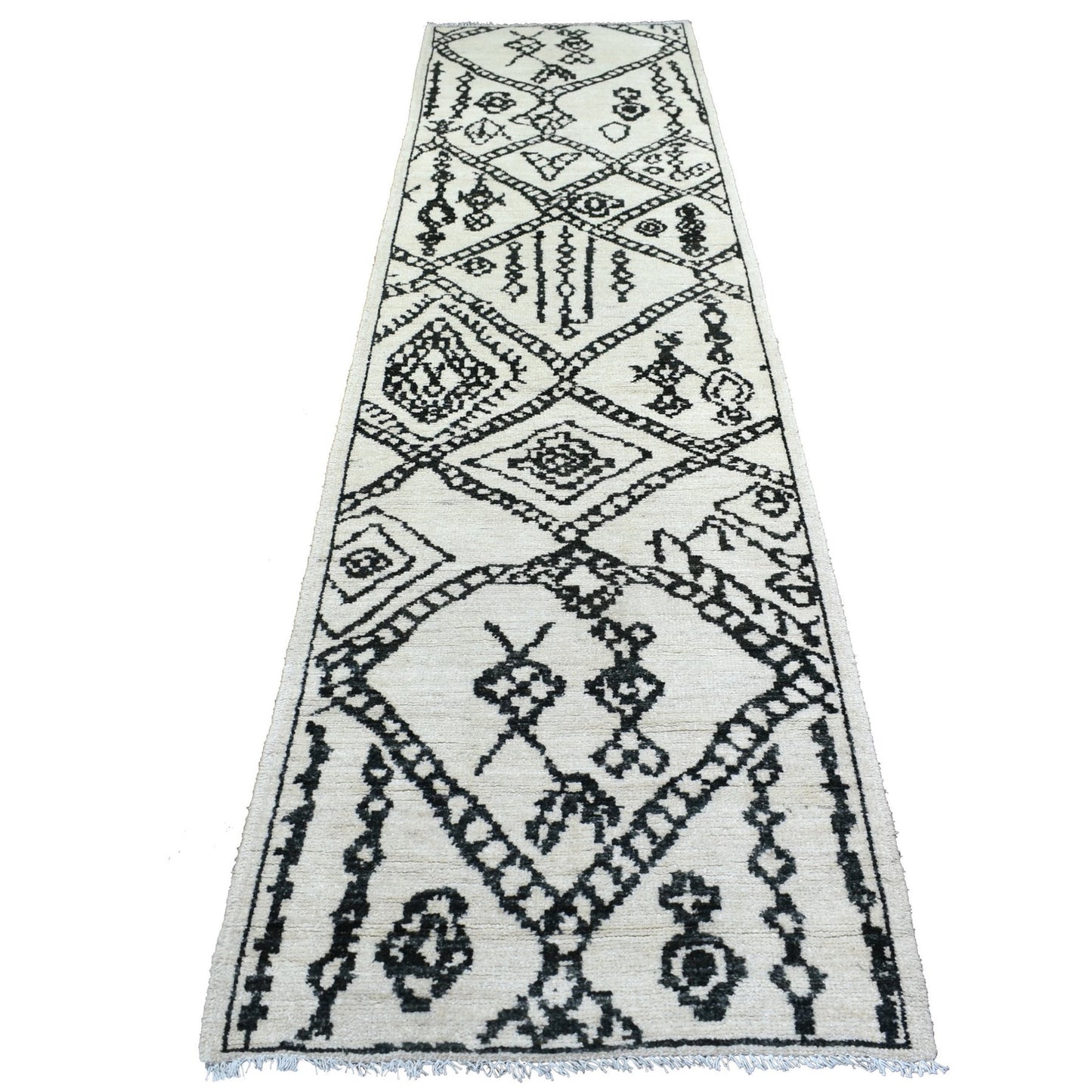 2'10"X11'4" Ivory Hand Knotted Moroccan Berber Soft Shiny Wool Runner Rug
