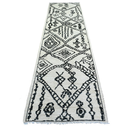 2'10"X11'4" Ivory Hand Knotted Moroccan Berber Soft Shiny Wool Runner Rug