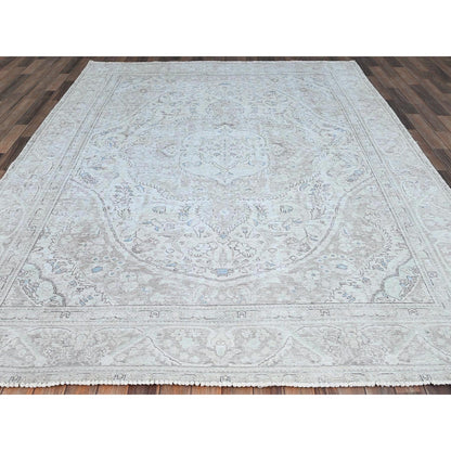 7'8"X10'4" White Wool Excellent Condition Sheared Low Oriental Rug