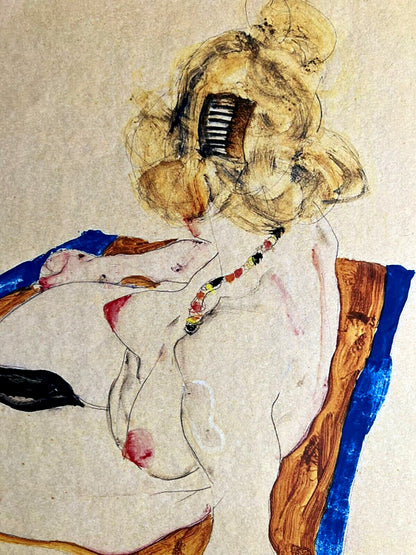 Egon Schiele Lithograph From A Painting Coa Signed Pen Numbered By Hand Crayon