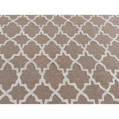 7'10"X9'9" Brown Moroccan Crisscross Design Pure Wool Hand Knotted Rug