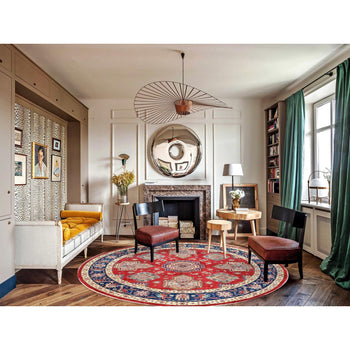 9'X9' Rufous Red Special Kazak Wool Hand Knotted Round Rug
