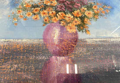 Gerard Gebel Pink Vase Original Oil Painting Flowers Impressionist French Art